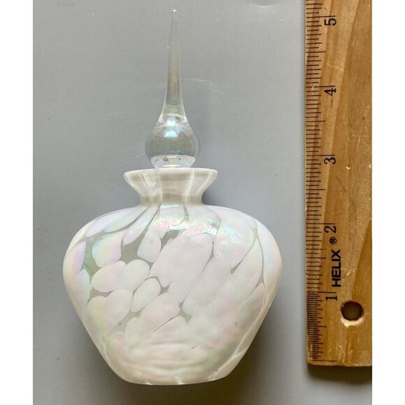 Art Glass Perfume Bottle Opalescent Iridescent Teardrop Stopper Blown Oyster - Picture 5 of 5